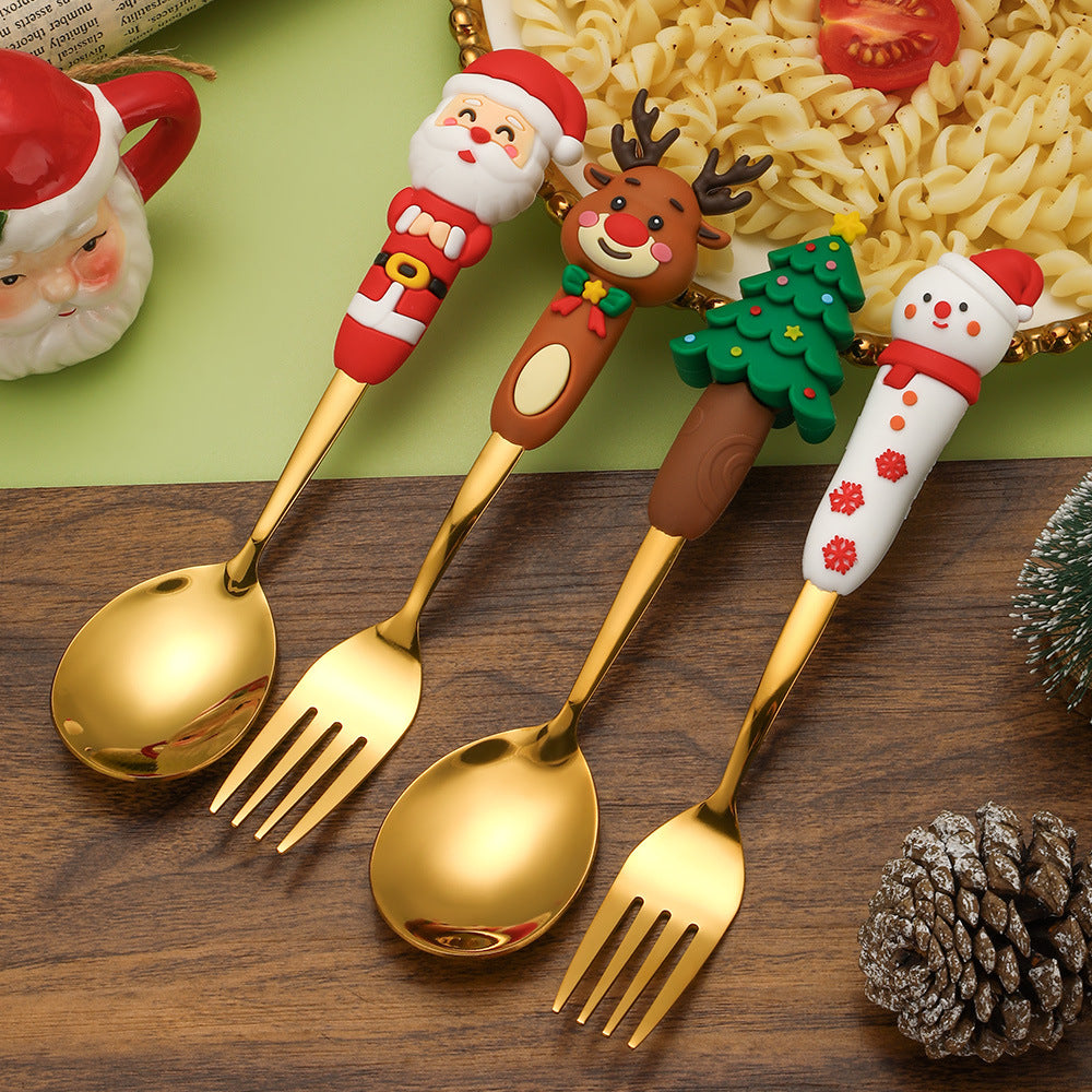 Wholesale Christmas Tableware Dessert Spoon Fork Cartoon  Spoon